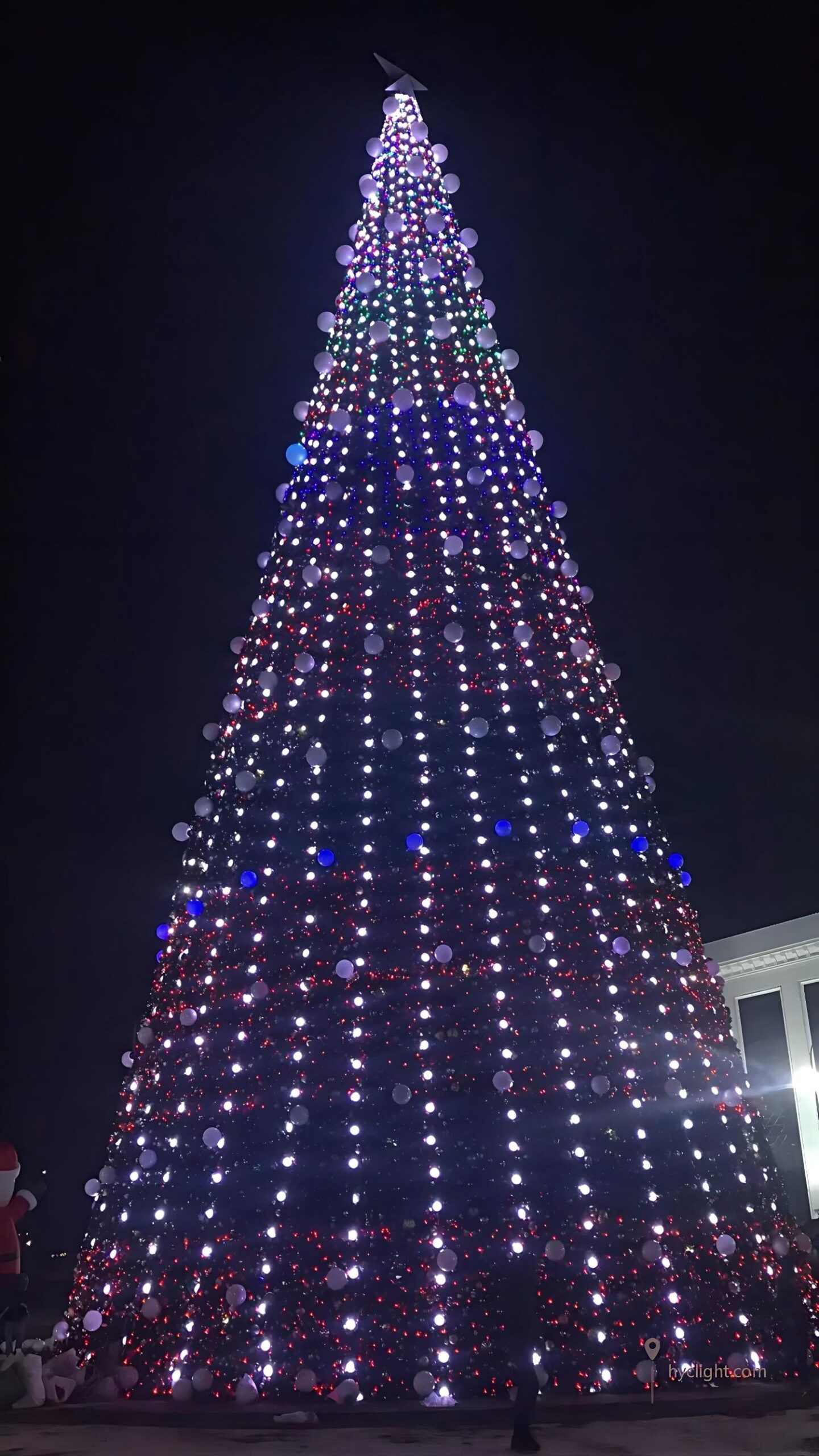 municipal giant pixel Christmas tree with DMX512 lighting program and festive holiday display elements