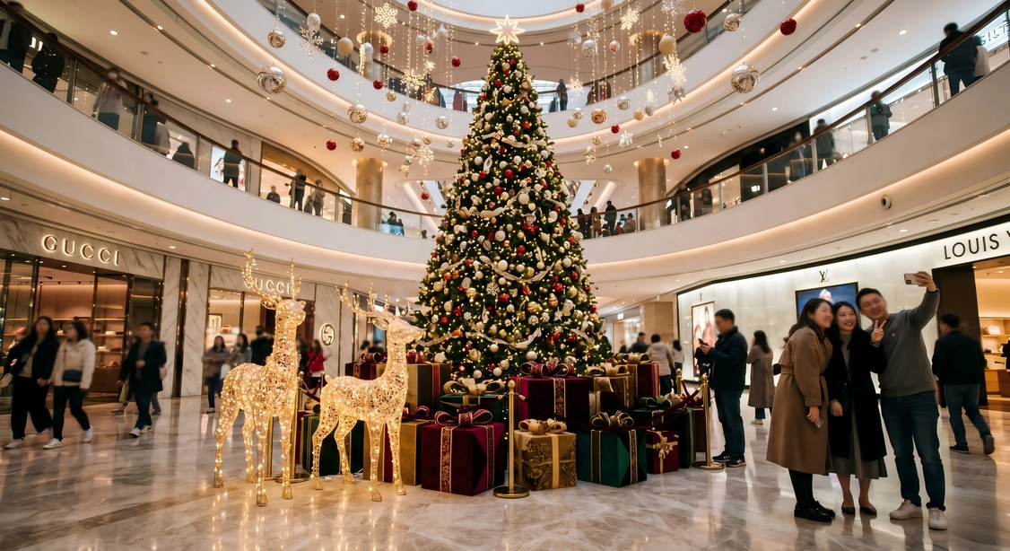 Ruta de luces navideñas del parque con exposiciones navideñas itinerantes, esculturas de luces decorativas y visitantes