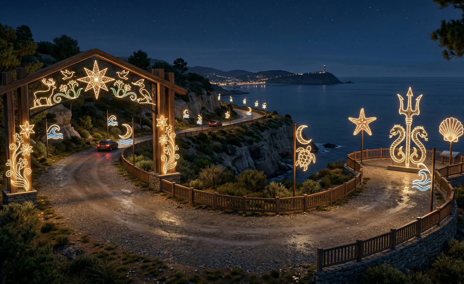 Des éclairages sur mât sont prévus dans des sections thématiques le long d'une route panoramique pour le tourisme nocturne et la décoration festive.