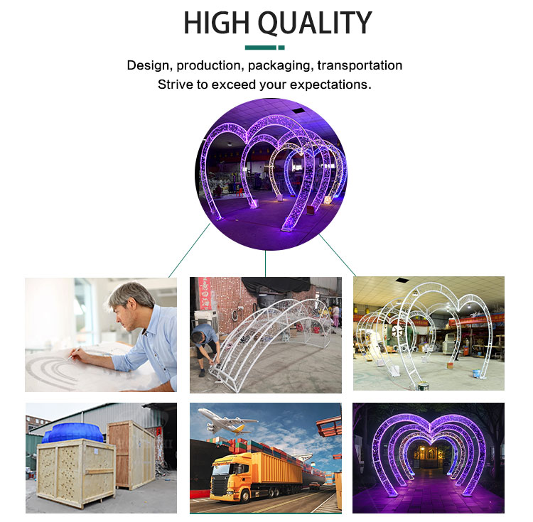 عملية الإنتاج وتفاصيل الجودة لمصباح قوس القلب المخصص لعرض الفعاليات الخارجية