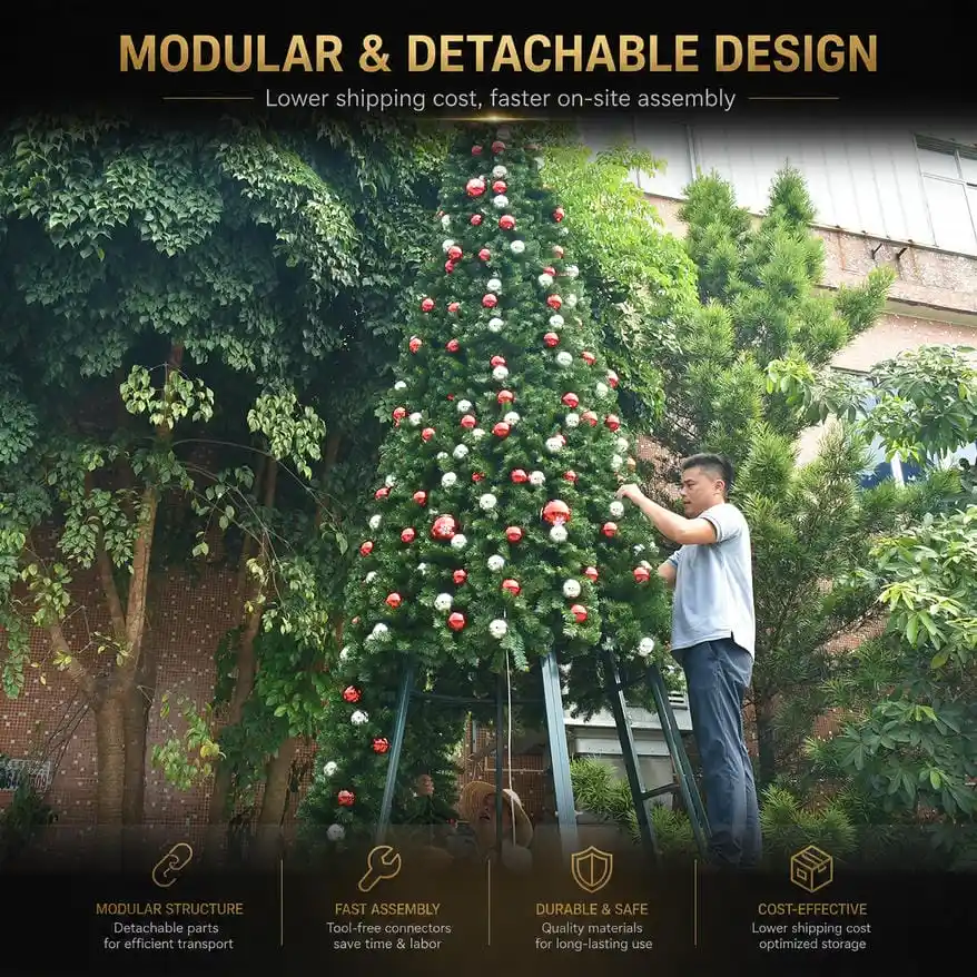 Modular detachable structure of the HOYECHI 7m commercial walk-through Christmas tree