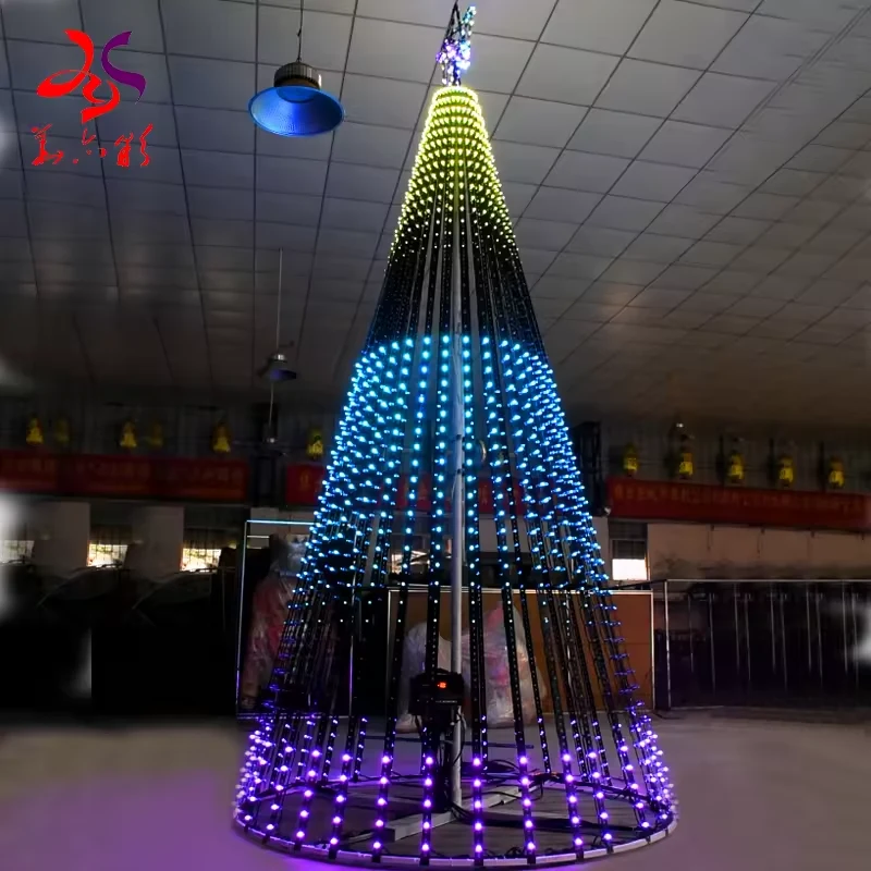 Programmable pixel Christmas tree with yellow blue and purple lighting zones