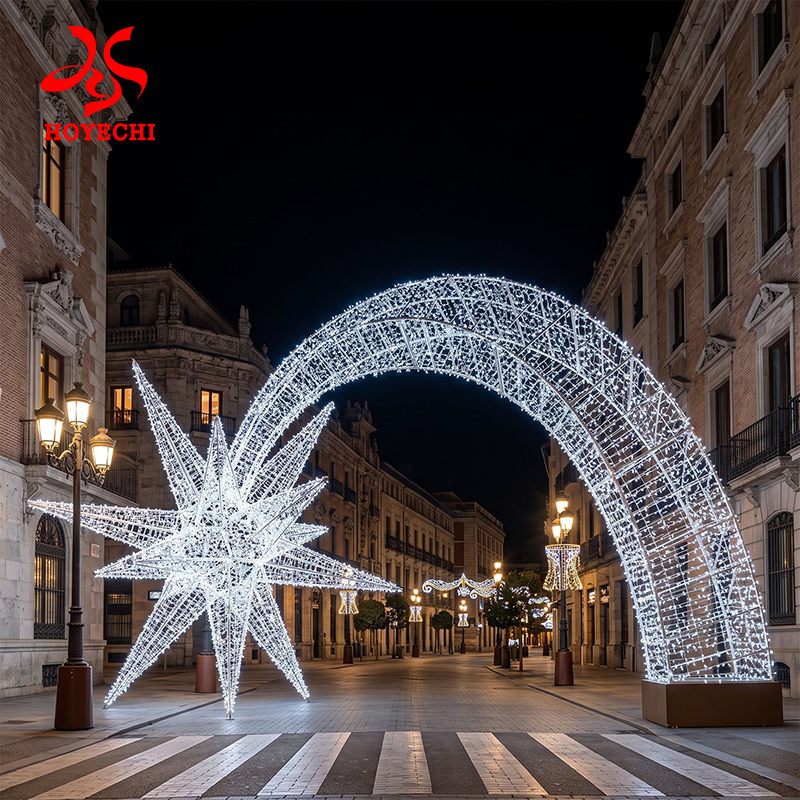 Concept visualisation of a cool-white star arch light display