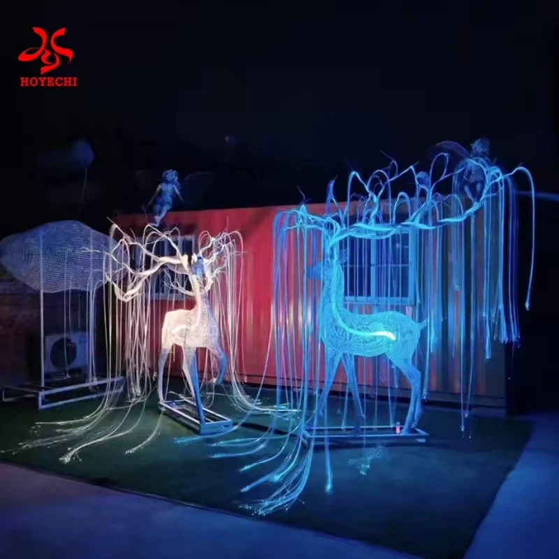 Group of fiber optic reindeer light sculptures
