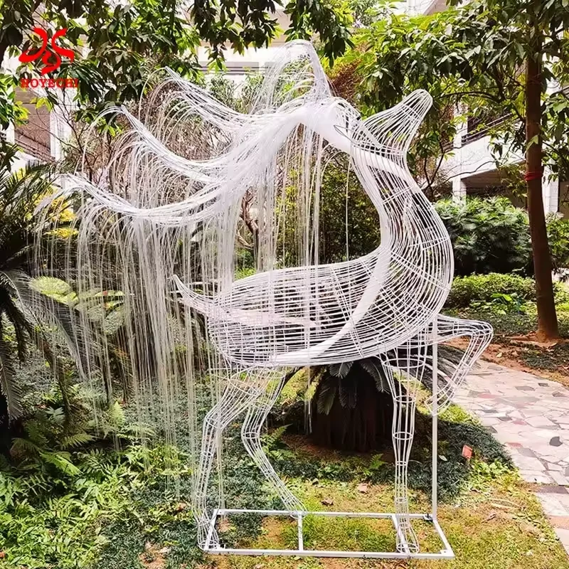 Fiber optic reindeer frame and strands in daylight