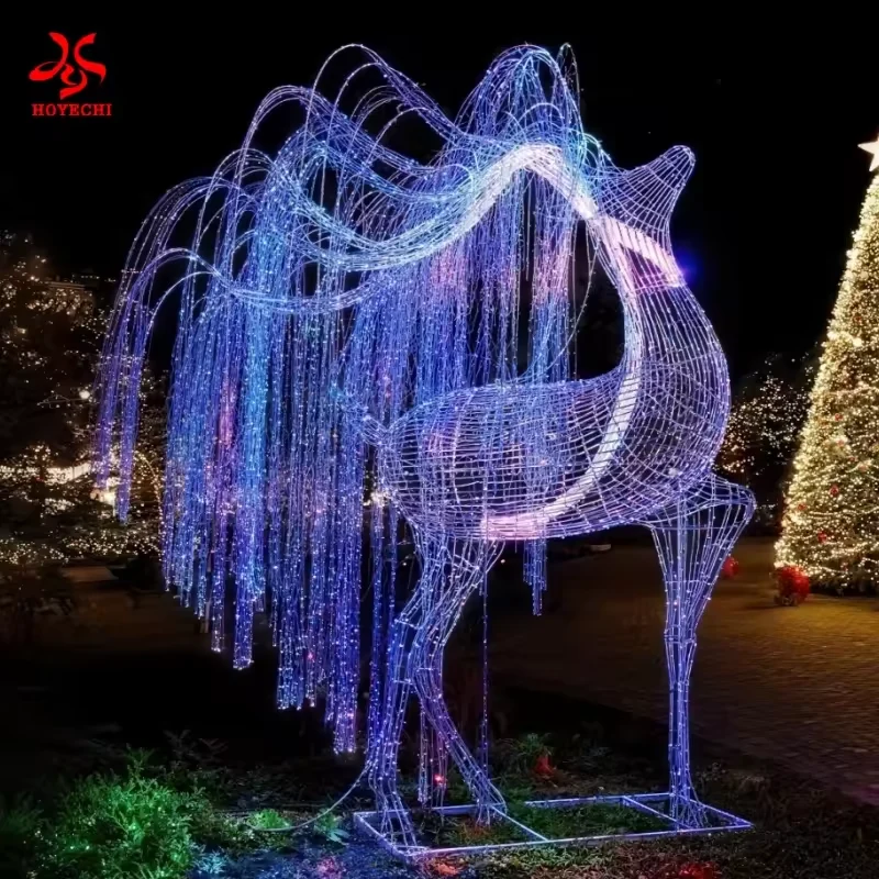 Blue illuminated fiber optic reindeer