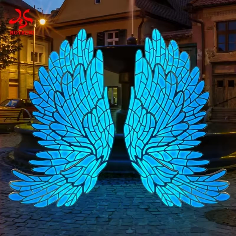 Freestanding blue LED angel wings photo backdrop
