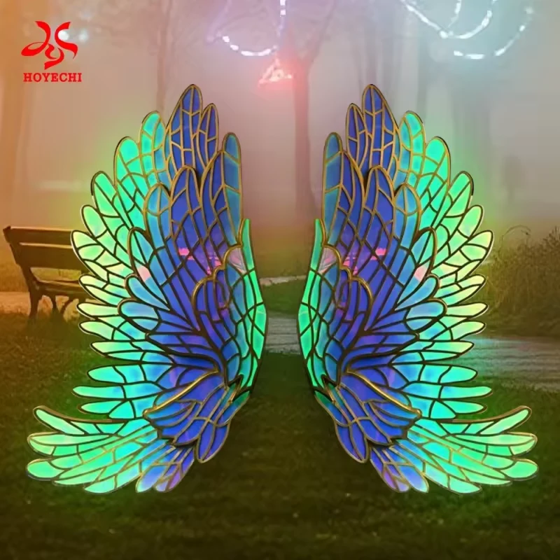 Green and blue angel wing light configuration