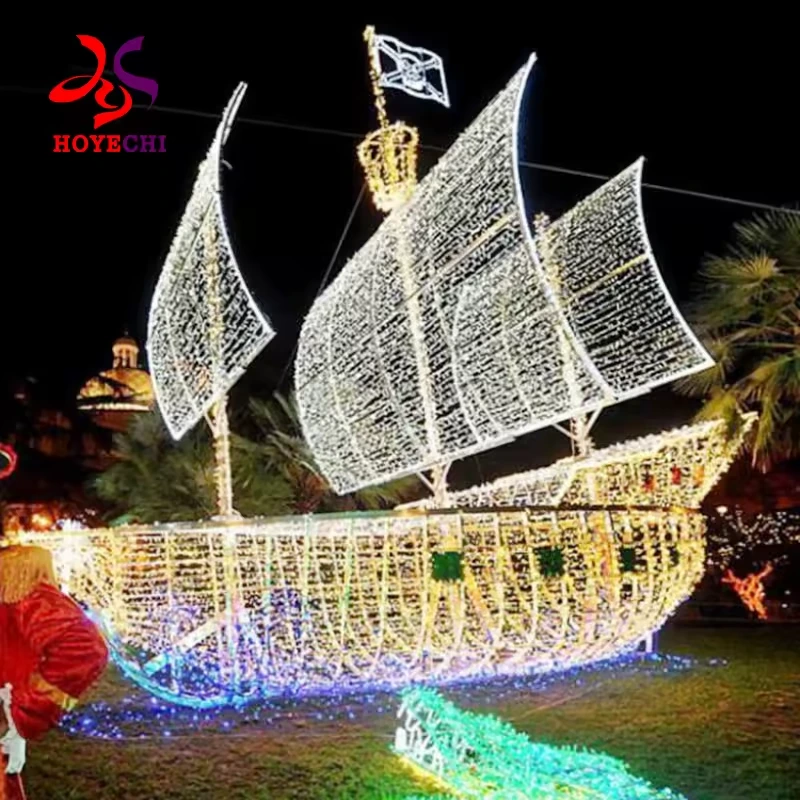 Large sailing ship motif light with illuminated white sails and warm white hull