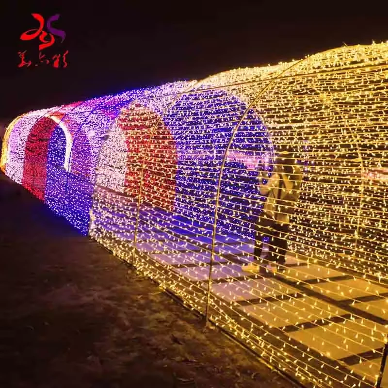 Alternating illuminated arch sections along a walkway