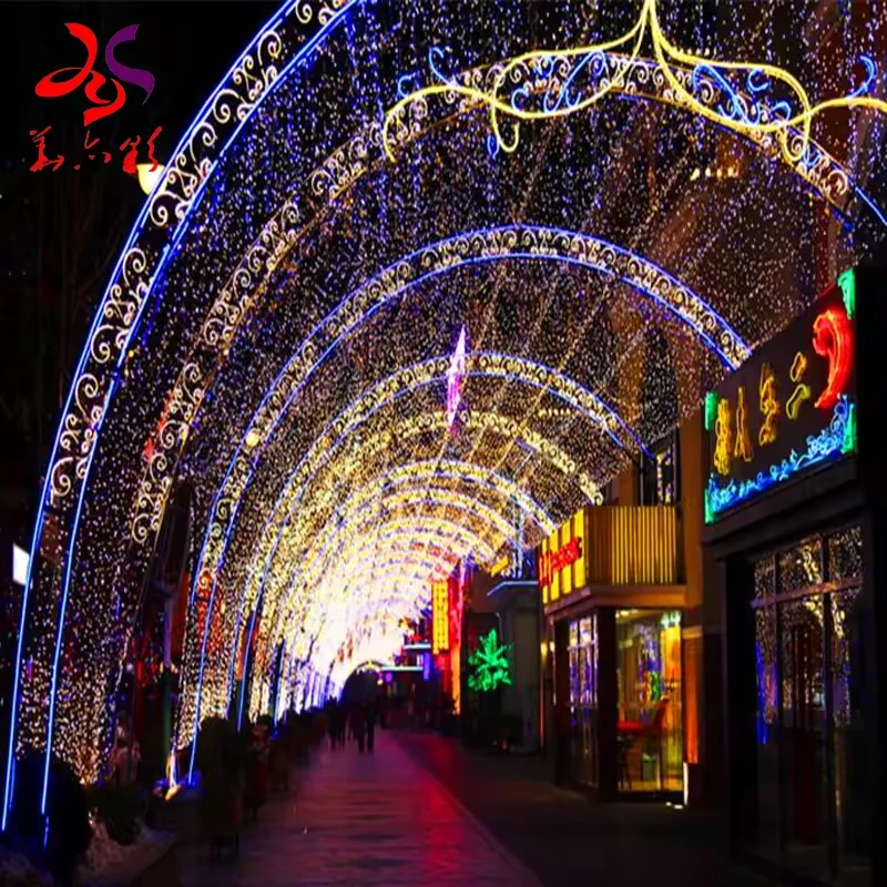 Warm white LED light canopy above a commercial pedestrian route
