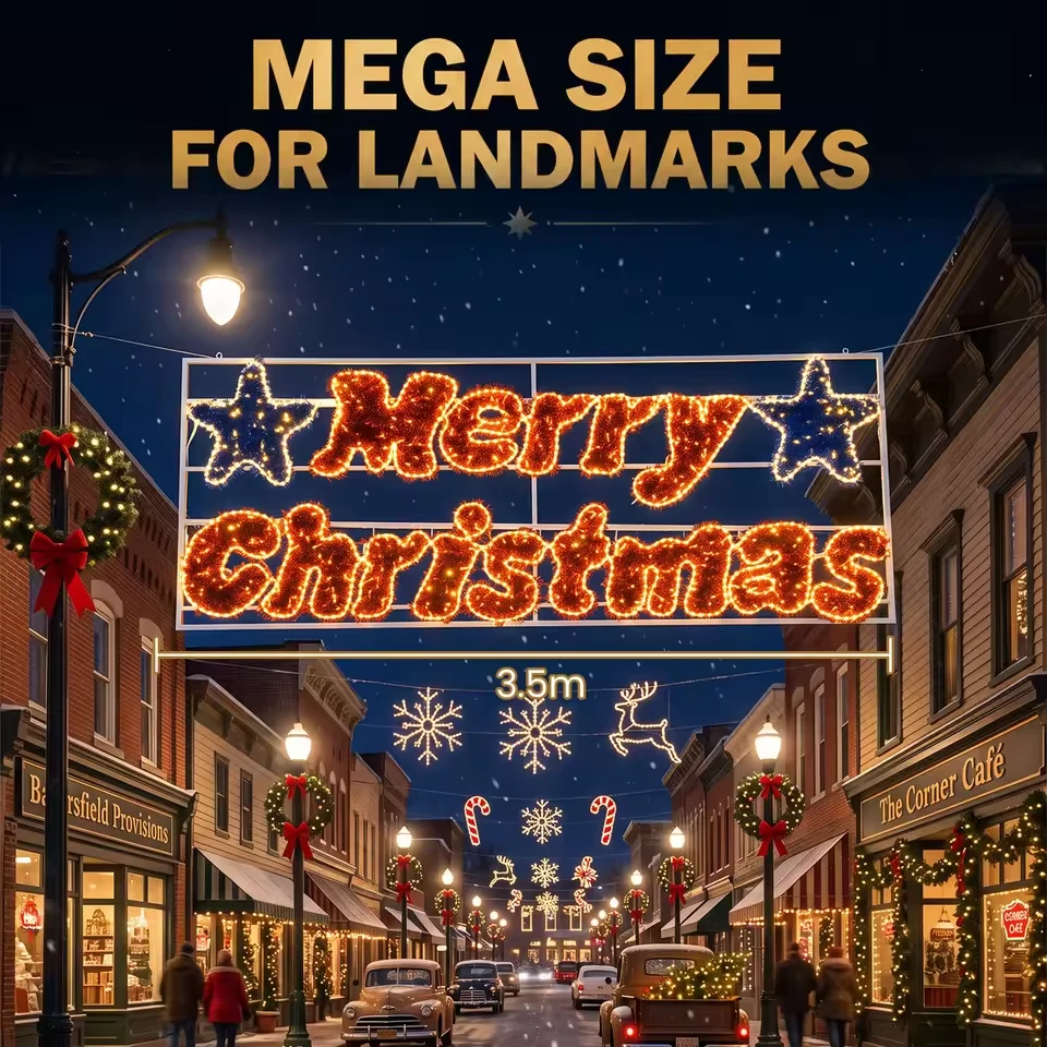 Source illustration of Merry Christmas banner spanning a street