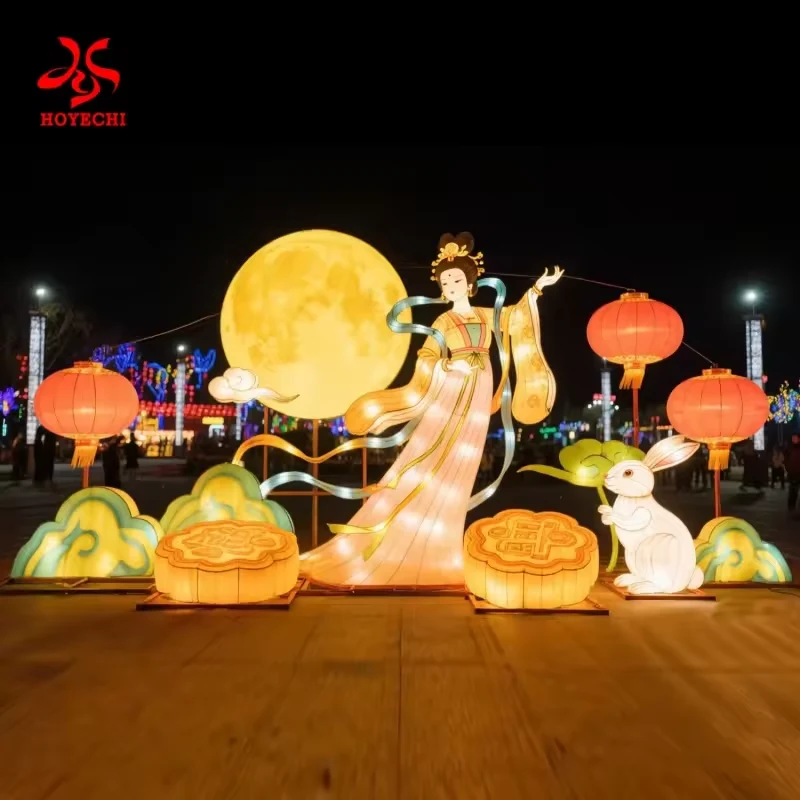 Mid-Autumn lantern display reference with full moon and traditional festival figures