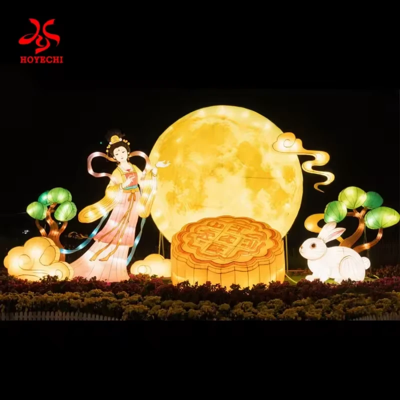 Mid-Autumn display reference with mooncake and illuminated landscape details