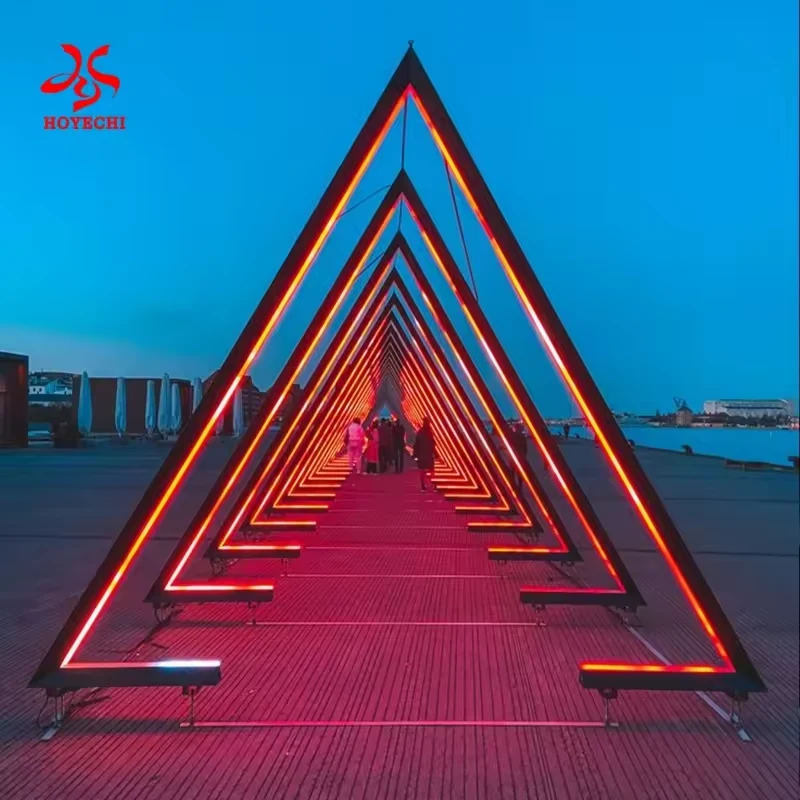 Triangular light tunnel shown from its entrance