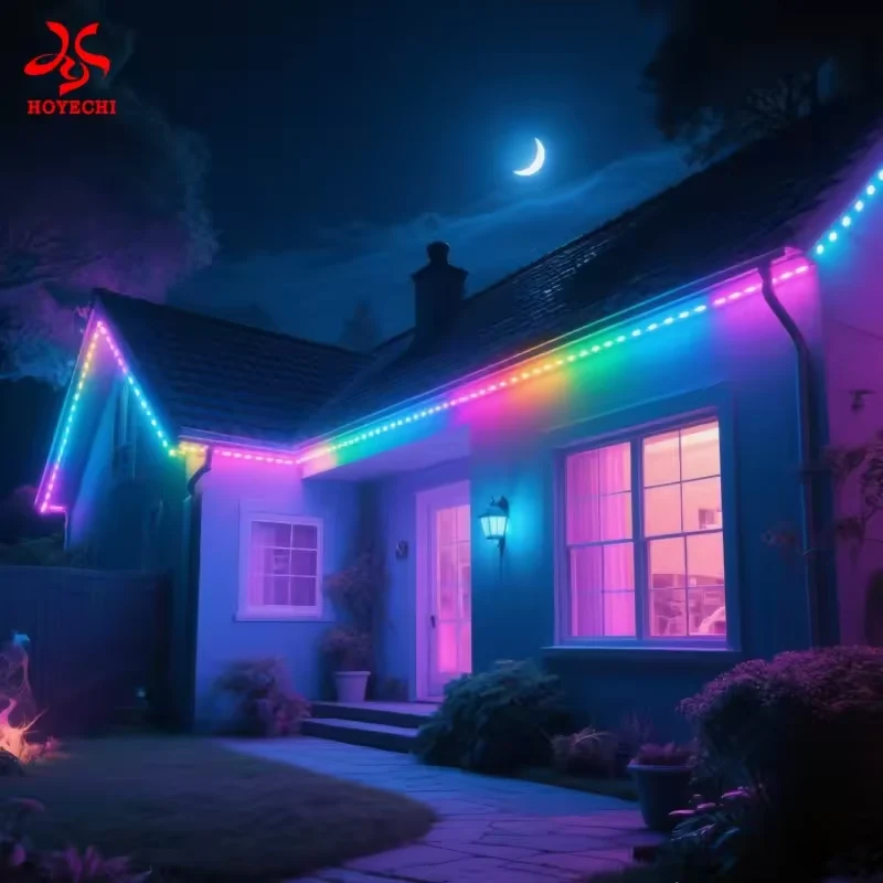 Supplier concept of color-changing roofline lighting at night