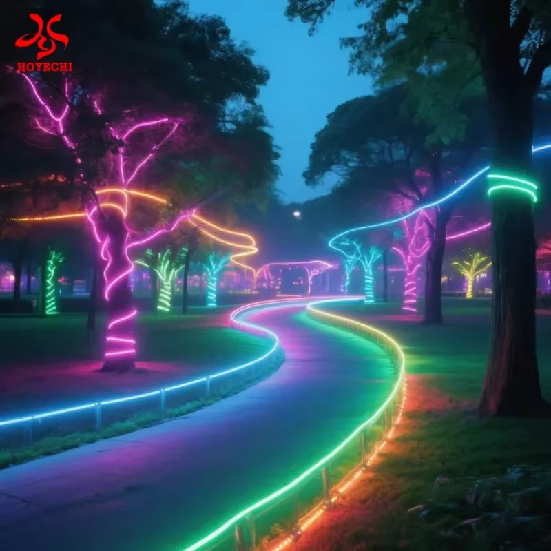 Supplier concept illustration of colored LED outlines beside a winding pathway