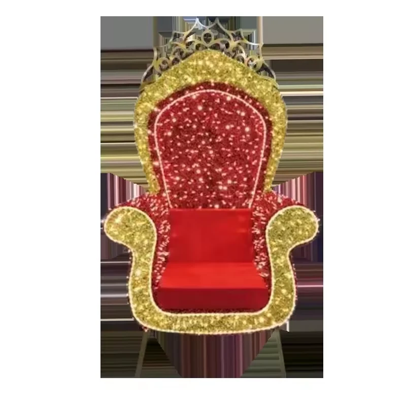 Crown-shaped Christmas throne with red seat and gold light frame