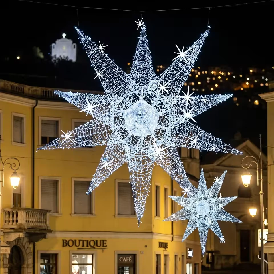 White multipoint Christmas star light at night