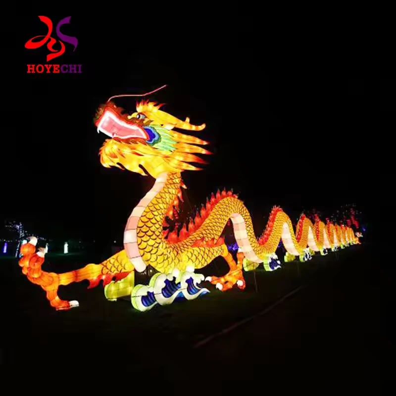 Full-length Chinese dragon light sculpture with an undulating body