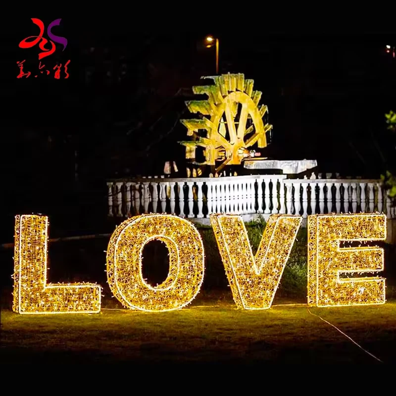 Freestanding illuminated LOVE letters showing a custom wording option