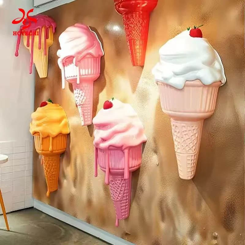 Wall-mounted ice cream cone decoration designs in several colors