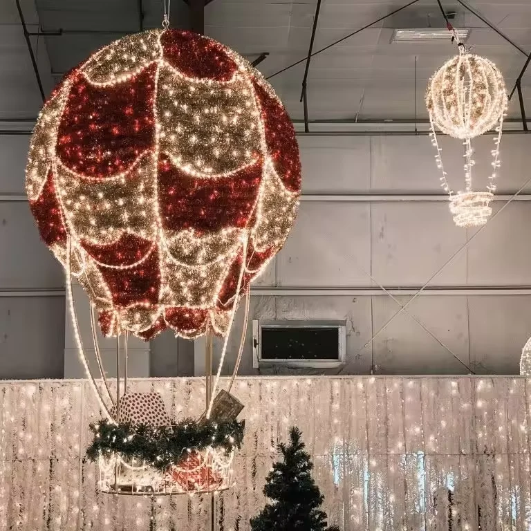 Red and gold suspended hot air balloon Christmas decoration