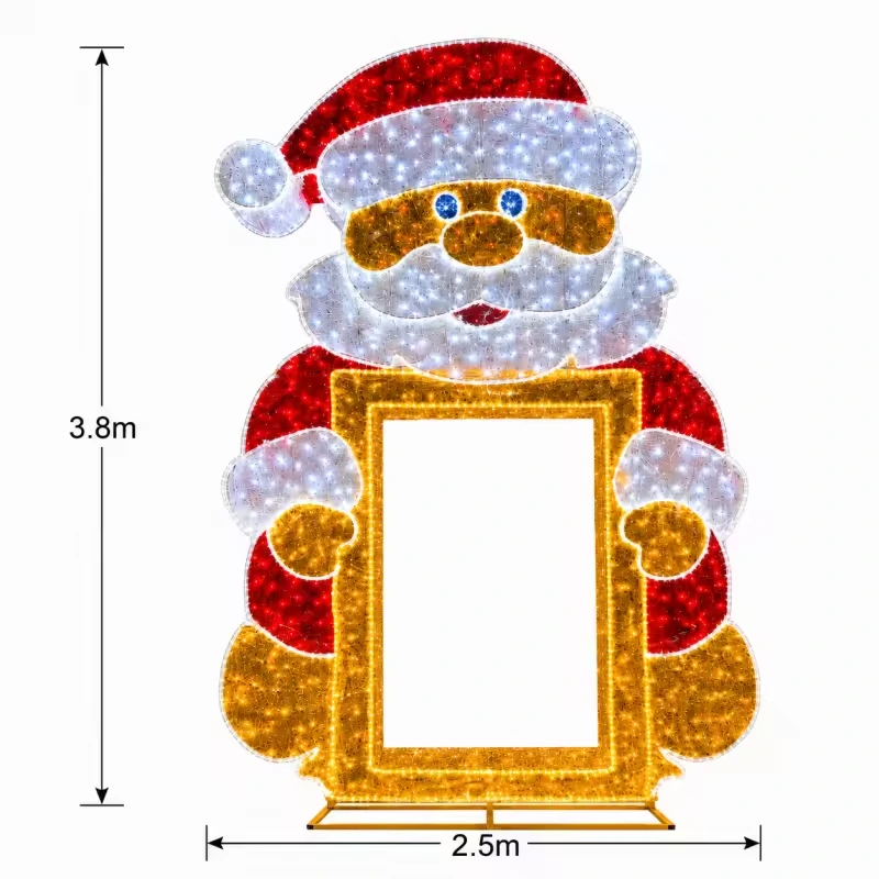 Santa Claus LED photo frame design measuring 3.8m high and 2.5m wide