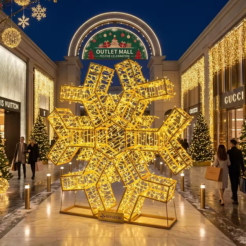 Warm white freestanding snowflake light display