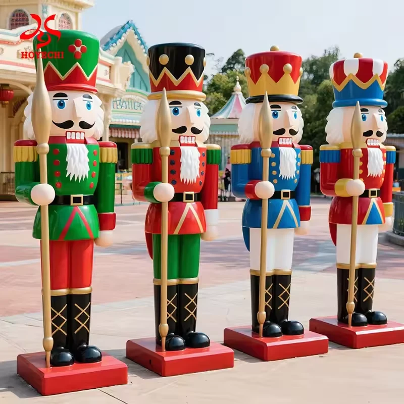Fiberglass nutcracker soldiers with varied uniforms and hat designs