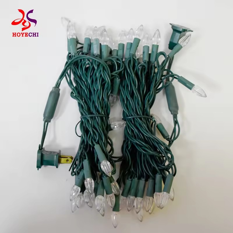 C3 LED string with green cable, lamp holders and plug