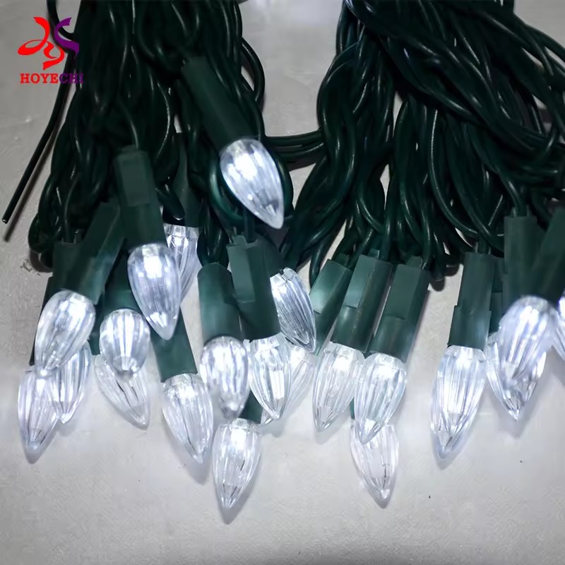 Cool-white C3 faceted LED bulbs for Christmas greenery