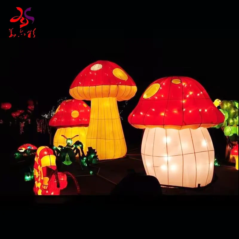 Red-capped mushroom lanterns with glowing yellow and white stems