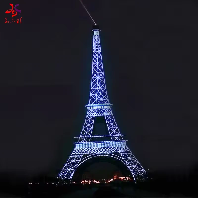Outdoor Eiffel Tower LED display with a broad arched base