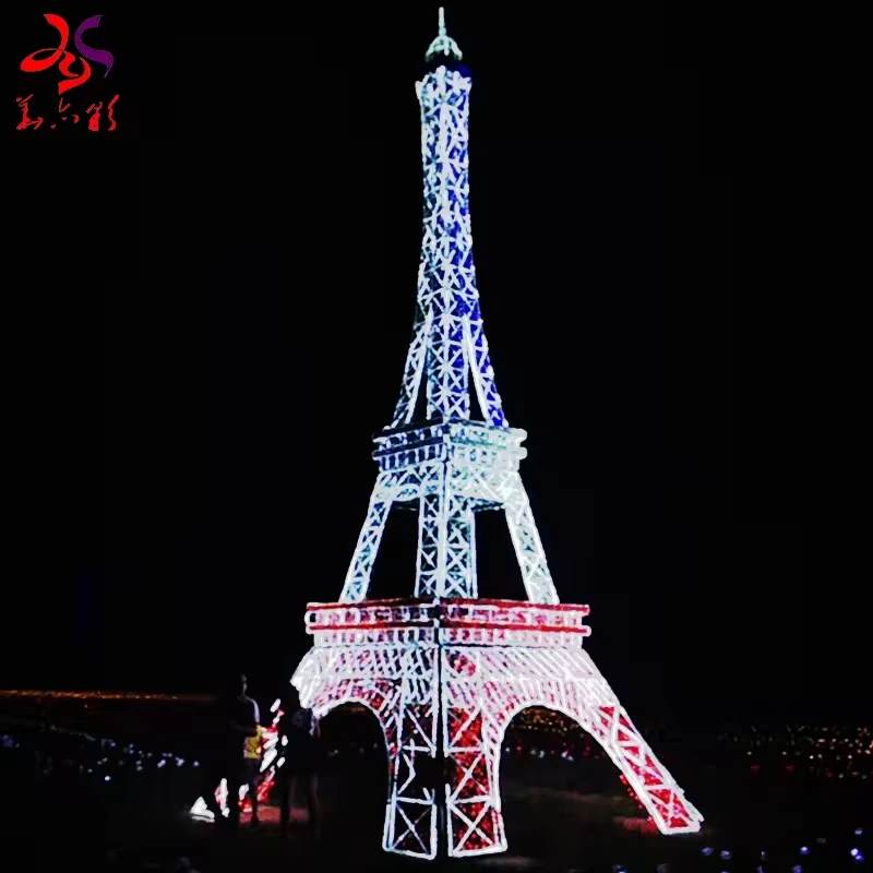 White and red illuminated Eiffel Tower decoration at night