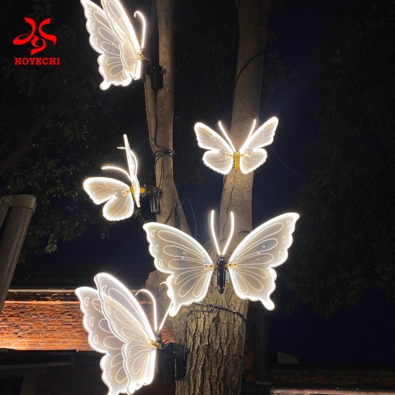 Custom outdoor LED butterfly lights mounted on tree for landscape decoration