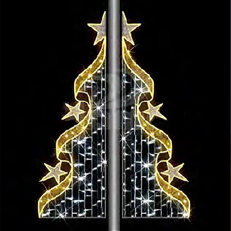 Motivo de poste de iluminação pública em forma de árvore de Natal com luzes LED brancas quentes