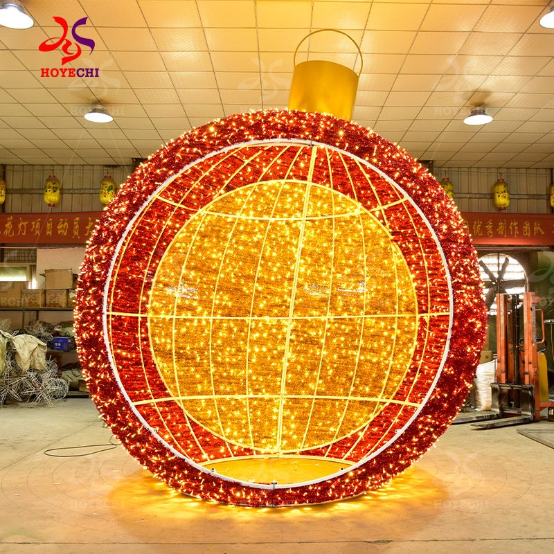 Large arch ball ornament motif lights outdoor installation