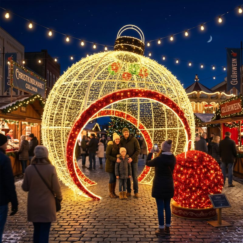 Custom Walk-Through Christmas Bauble Arch Light, Giant LED Spherical Ornament for Commercial Holiday Market Display