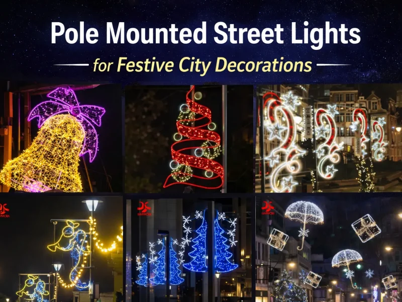 Farolas montadas en postes para la decoración urbana festiva