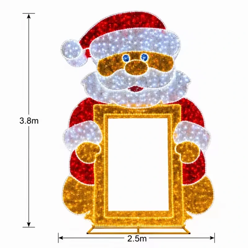 Moldura fotográfica LED com motivo do Pai Natal, com 3,8 m de altura e 2,5 m de largura