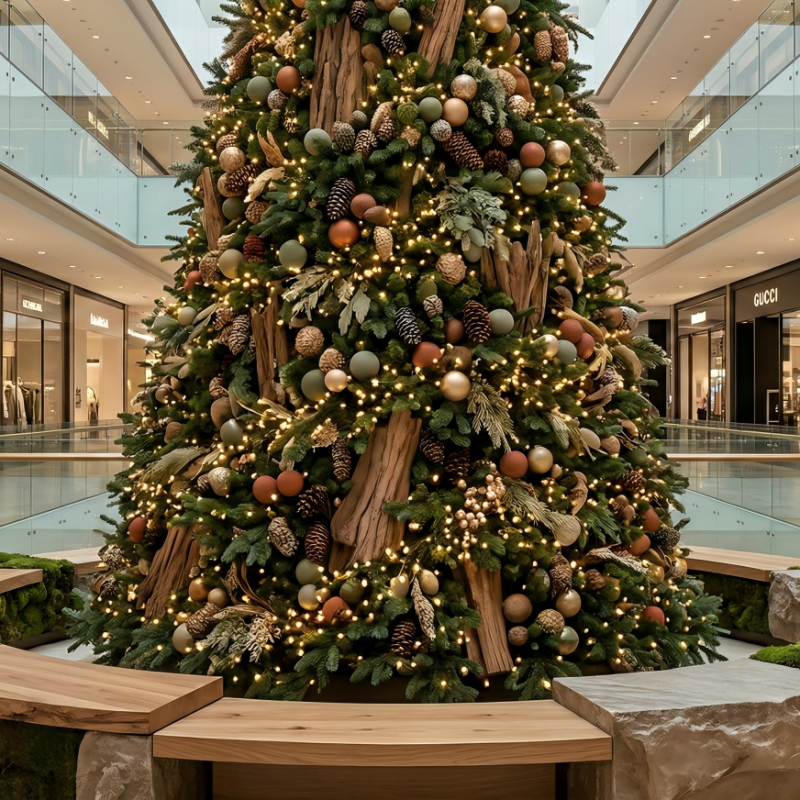 Technical close-up of HOYECHI galvanized steel framework and IP67 commercial-grade LED string lights for safety and durability.